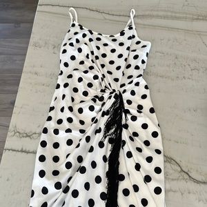 Dress - stretchy fun dress, off white with black pock a dots